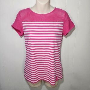 L-RL Lauren Active, Ralph Lauren Pink Fishnet Tshirt With Stripes